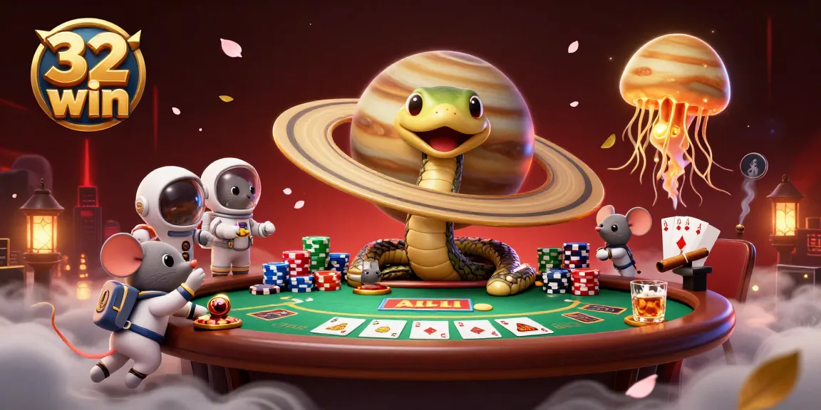 Engage with 32 win's cosmic casino scene featuring vibrant characters and dynamic betting action.