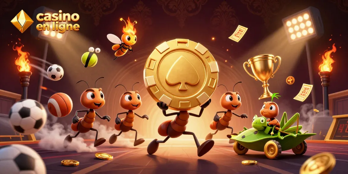 Gagnez avec casino en ligne : équipes d'insectes transportant des jetons d'or avec énergie.