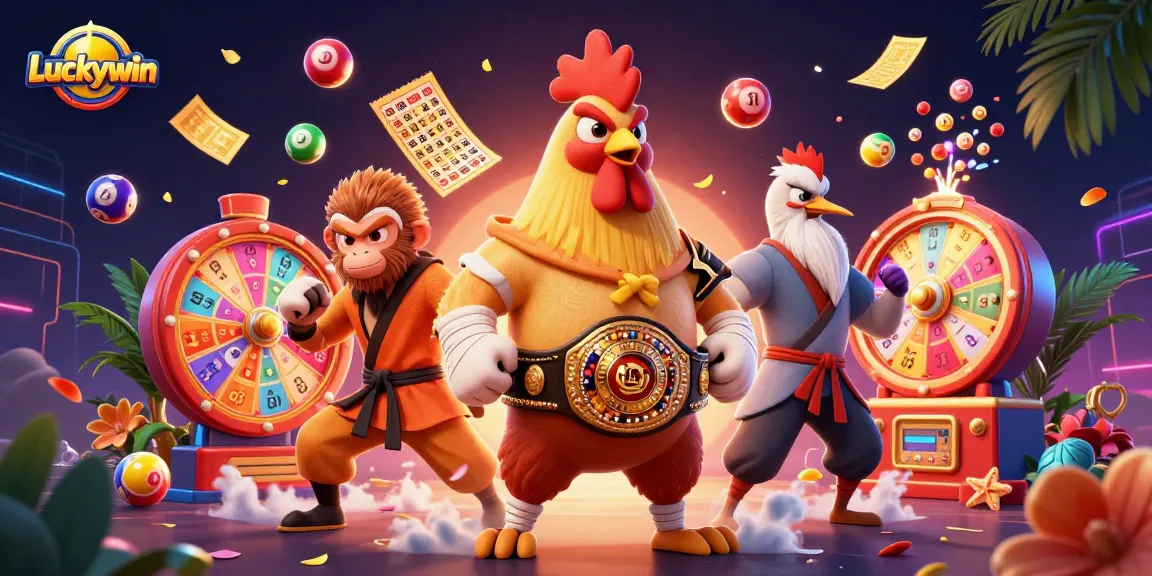Luckywin showcases exciting lottery action, featuring vibrant symbols and thrilling game elements.
