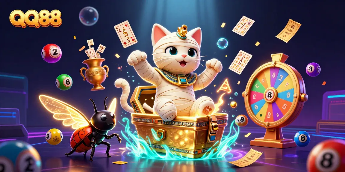 Experience the excitement of QQ88 casino with dynamic lottery elements and vibrant characters.