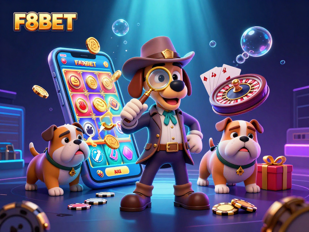 Engage with the dynamic casino world of F8BET, exploring slots and poker clues while discovering treasure.