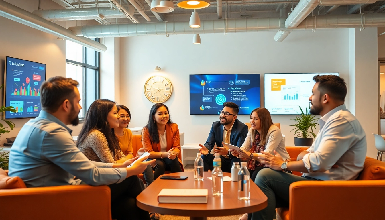 Engaging in Early Stage Investing discussions with professionals in a modern office.