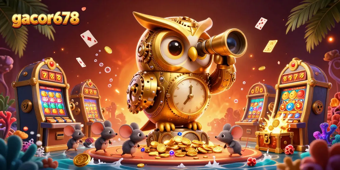Engage with gacor678 featuring a vibrant 3D casino scene with dynamic characters and gold treasures.