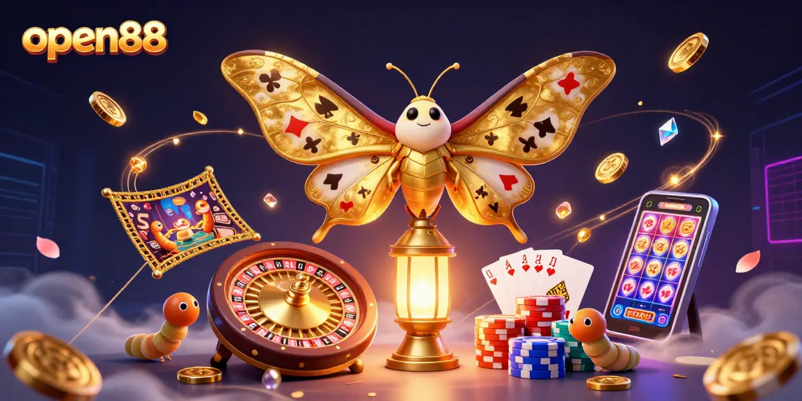 Experience the thrill of open88 with a vibrant 3D casino illustration, showcasing golden gaming elements and enchanting characters.