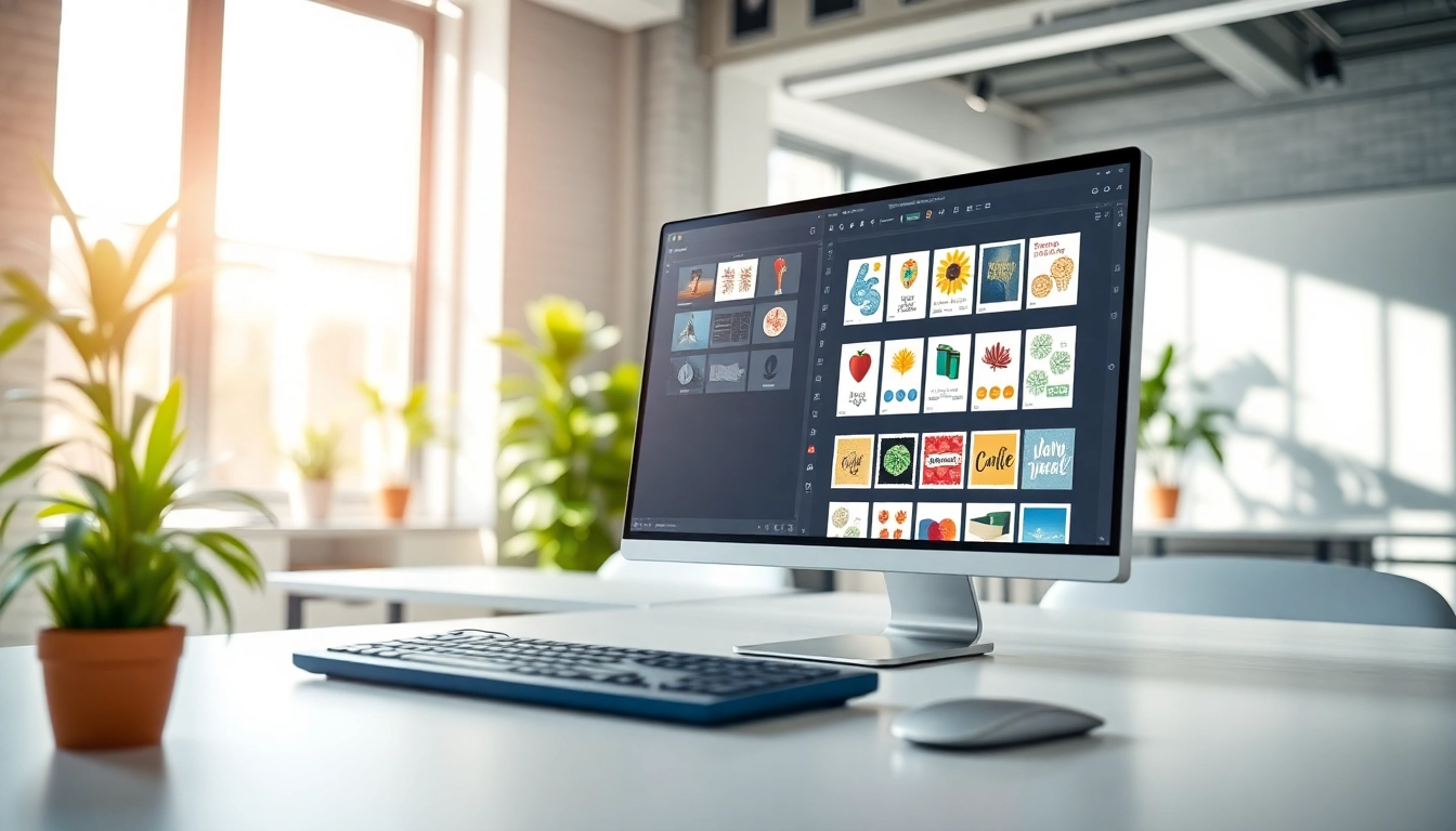 Create digital stamp cards with customizable templates displayed in a modern office.