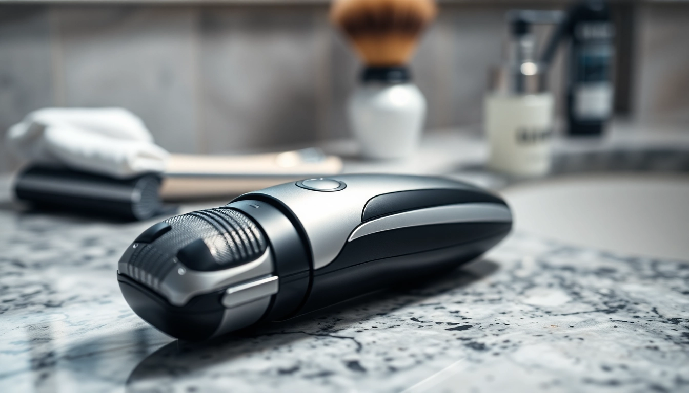 Trim with the electric foil shaver showcasing its sleek design and precision features.