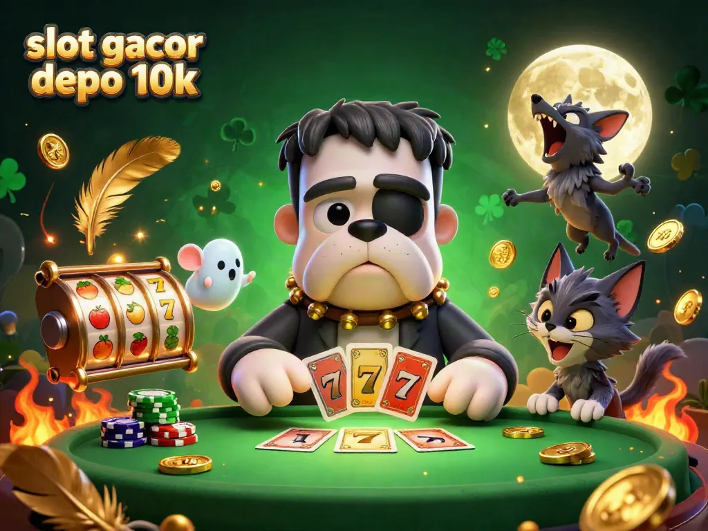 Feel the thrill of slot gacor depo 10k with a vibrant scene of characters, cards, and energy-filled elements.