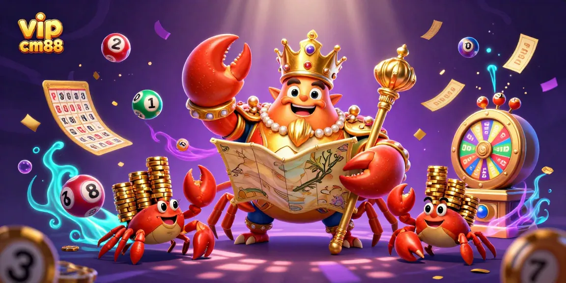 Experience the excitement of vip cm88 with a vibrant 3D casino scene featuring a golden crab emperor.