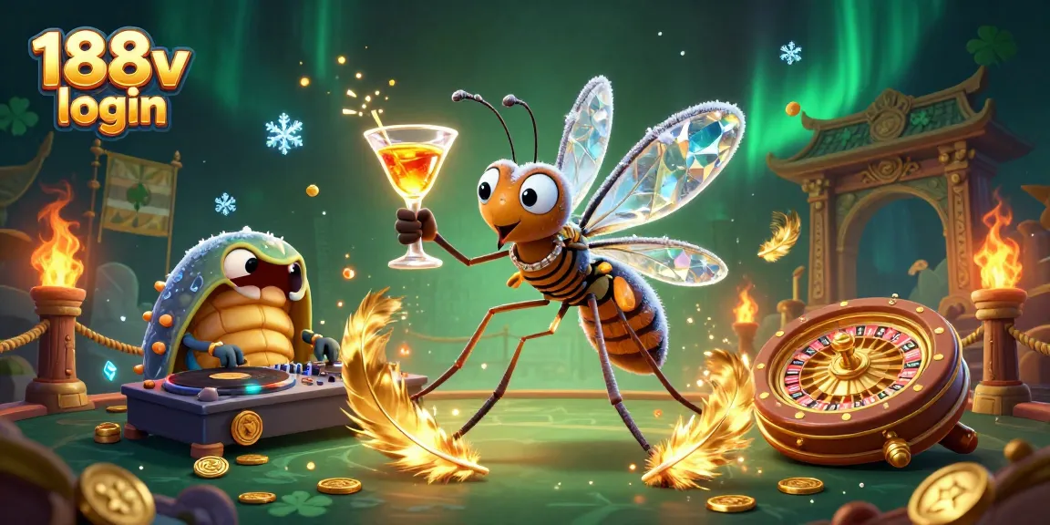 Engage with exciting games using 188v login at a vibrant casino with a unique 3D mascot.