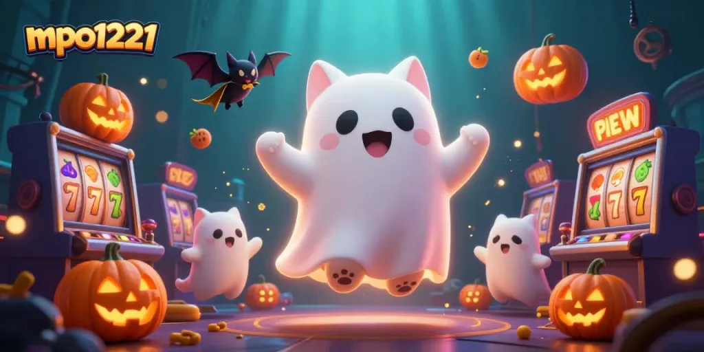 Engage with mpo1221 gameplay as a friendly ghost cat and vampire bat explore a colorful haunted casino.