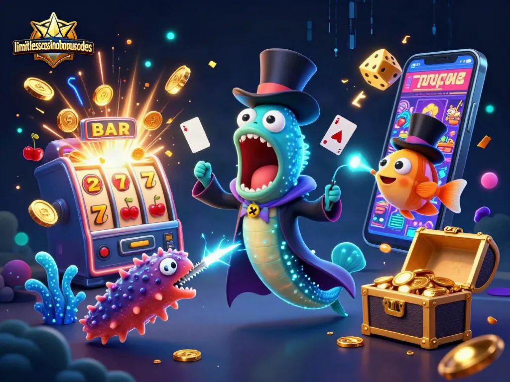 Play with limitlesscasinobonuscodes at a vibrant casino scene showcasing exciting gambling elements.