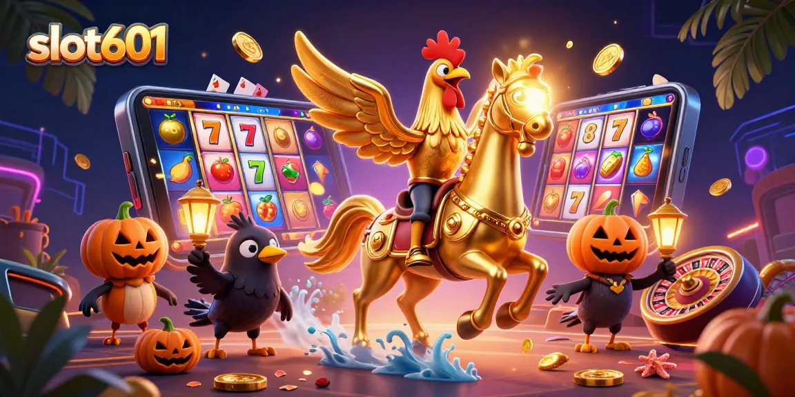 Experience excitement with slot601 featuring a golden rooster and captivating casino elements