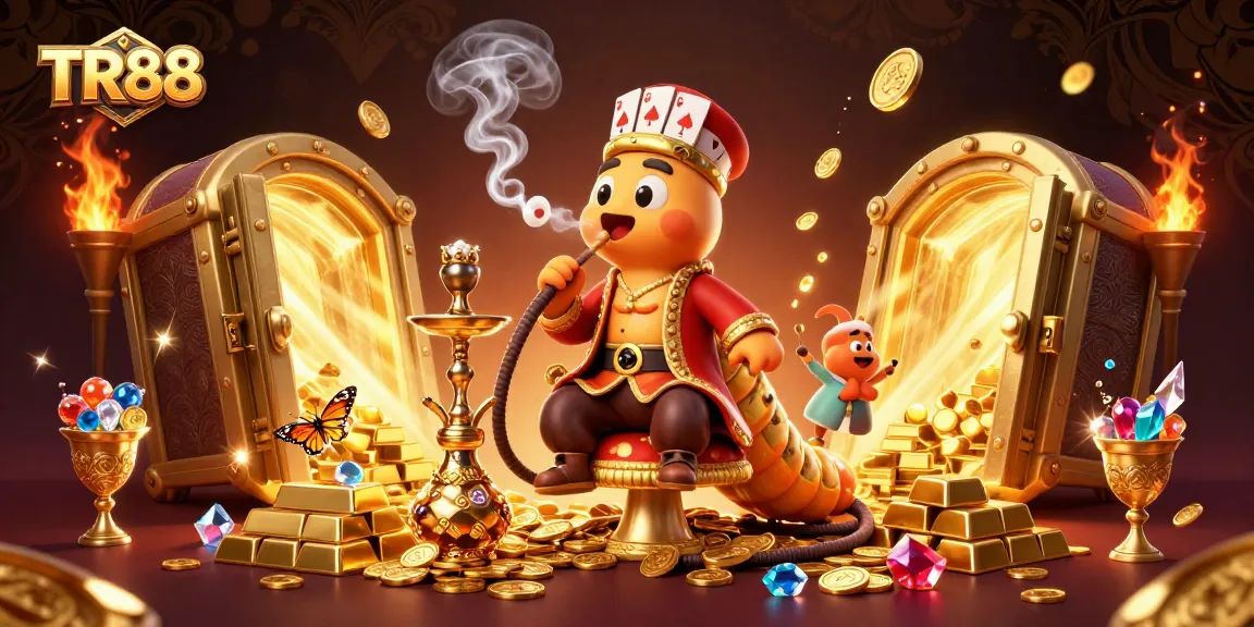 Experience the excitement of TR88 with a dynamic casino scene featuring rich gold elements and gaming symbols.