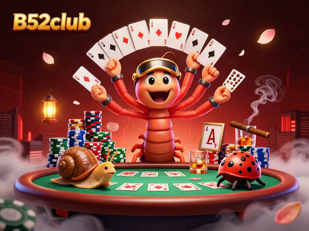 Experience thrilling gaming at B52club with a vibrant 3D illustration showcasing bold casino elements.
