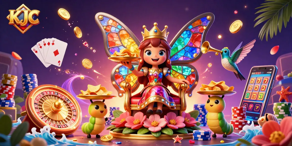KJC engages players with captivating 3D casino illustration showcasing lively gaming elements and vibrant characters.