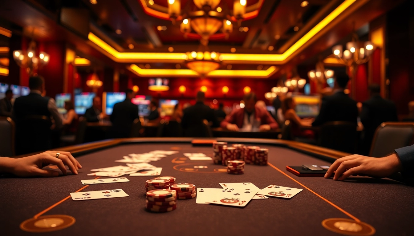 ARAHTOGEL menarik pada meja kasino yang megah dengan kartu dan chip yang elegan.