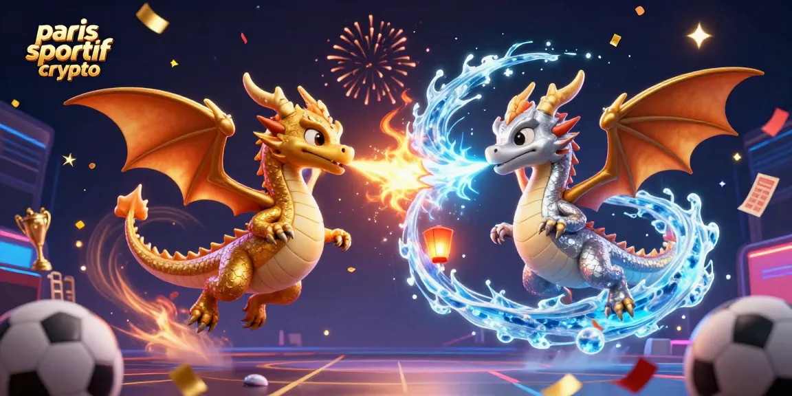 Vivez l'excitation des paris sportif crypto avec des dragons emblématiques et des éléments sportifs vibrants.