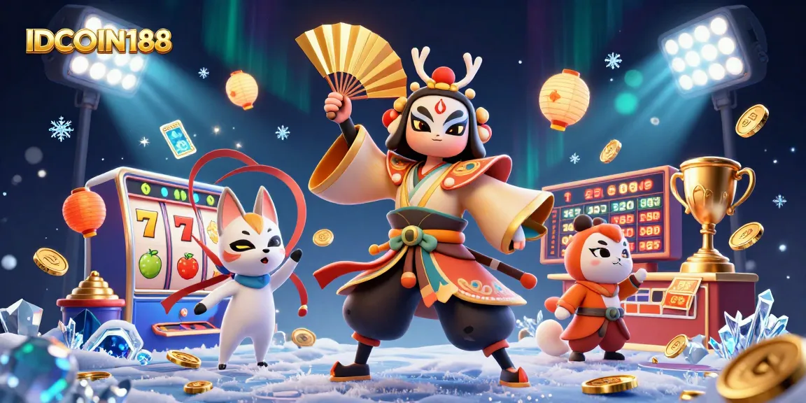 Engage with IDCOIN188 at a vibrant 3D illustration highlighting thrilling casino elements and characters