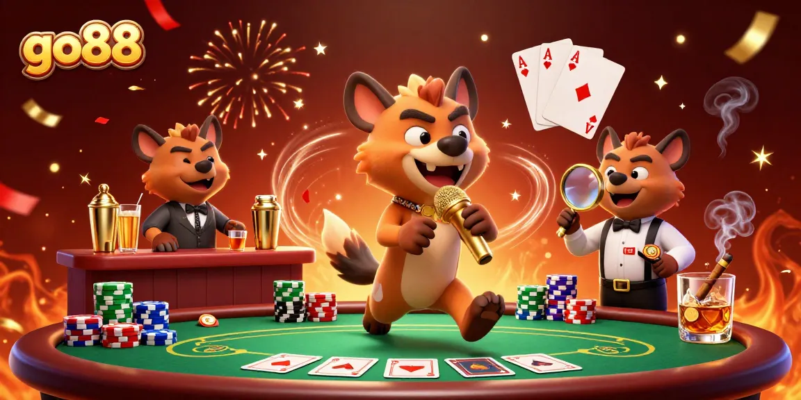 Experience thrilling gaming at go88 with lively hyenas in a vibrant casino scene.