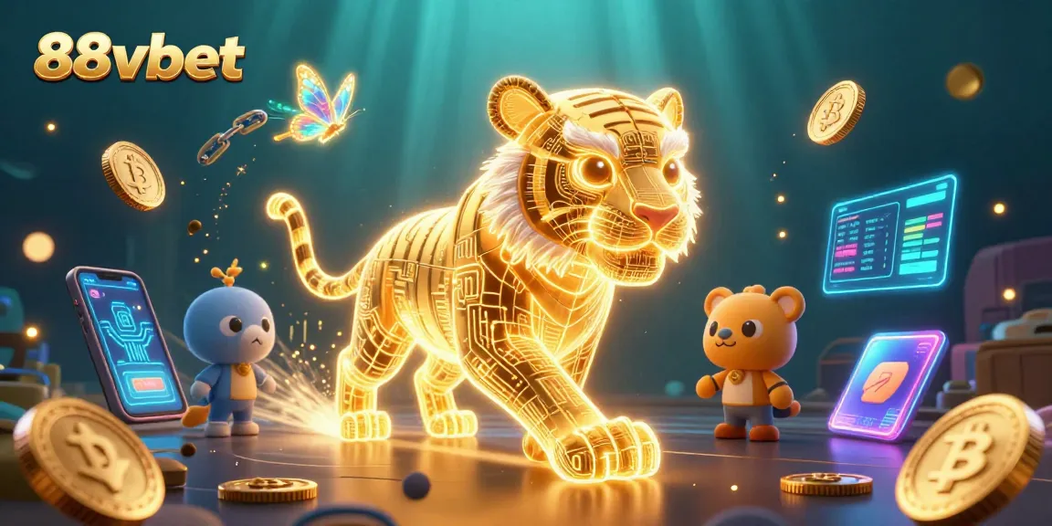 Immerse yourself in 88vbet's vibrant casino landscape with a neon-wireframe tiger and digital elements.