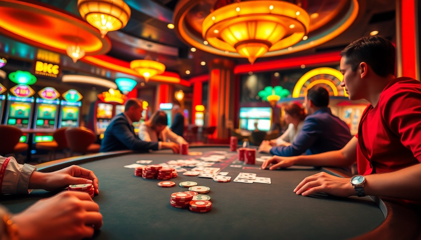 Daftar pgbet untuk kasino yang megah dengan pemain yang antusias dan lampu yang dramatis.
