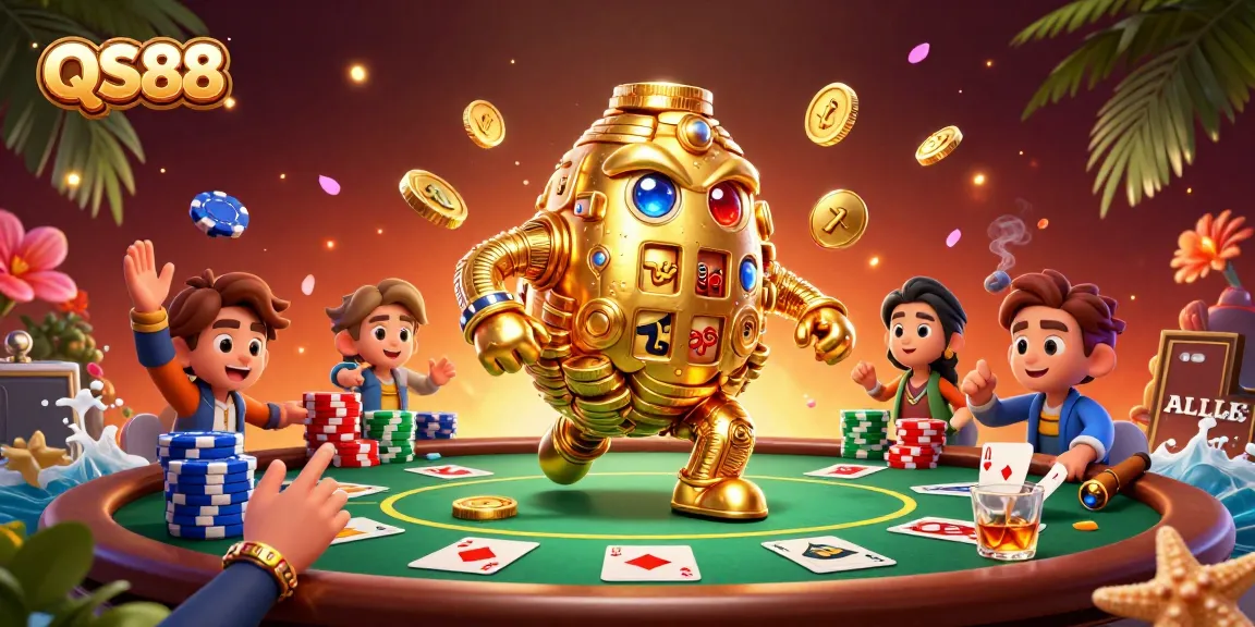 Experience thrilling gaming at QS88 with a golden golem and dynamic poker scene.
