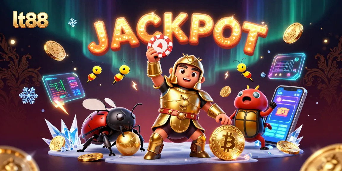 Spin to win at lt88 with vibrant casino-themed 3D illustration featuring dynamic characters and gaming elements.
