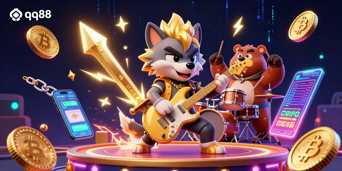 Experience thrilling gaming with qq88’s vibrant online casino scene featuring electrifying characters and crypto elements.