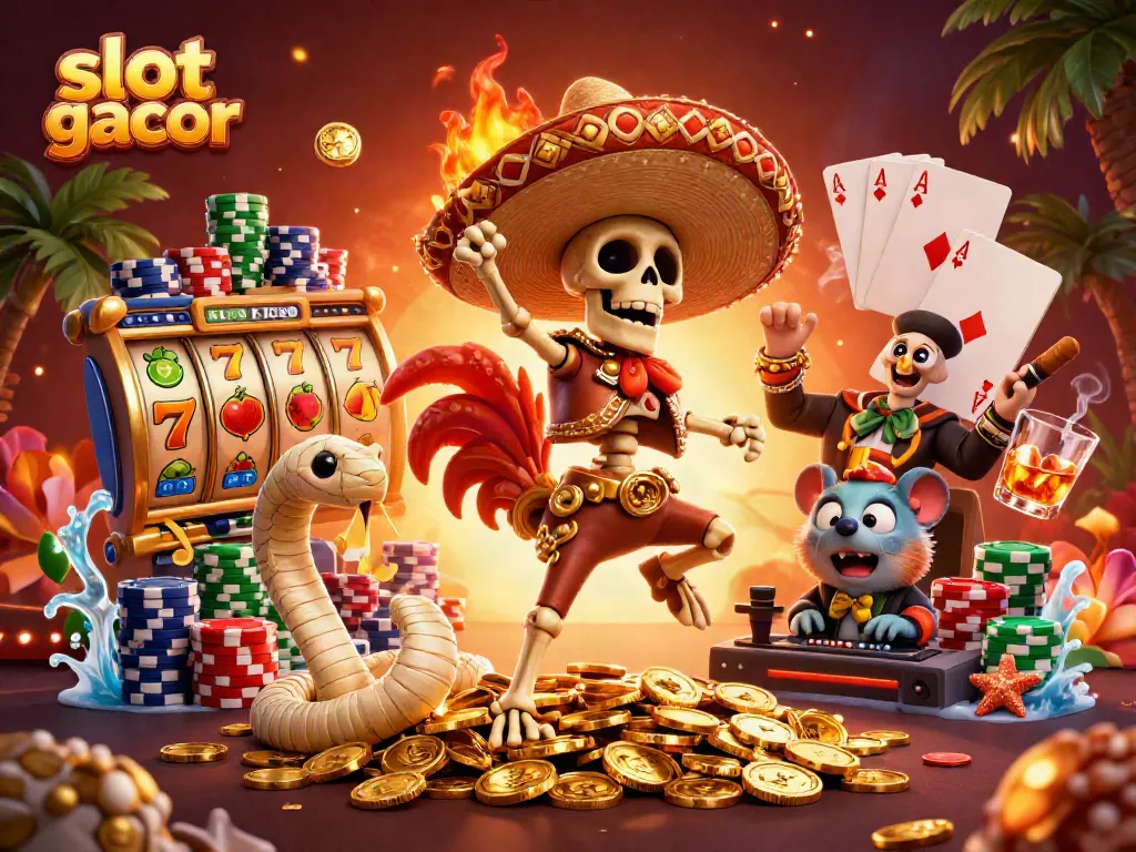 Experience the excitement of slot gacor with vibrant characters and dynamic game elements in this 3D illustration.