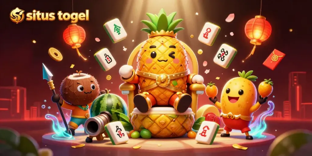 Engage with situs togel on a vibrant beach casino scene featuring characters and glowing elements.