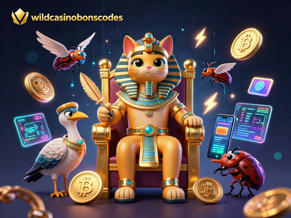 Spin and win with wildcasinobonuscodes in an energetic 3D casino scene full of crypto excitement.