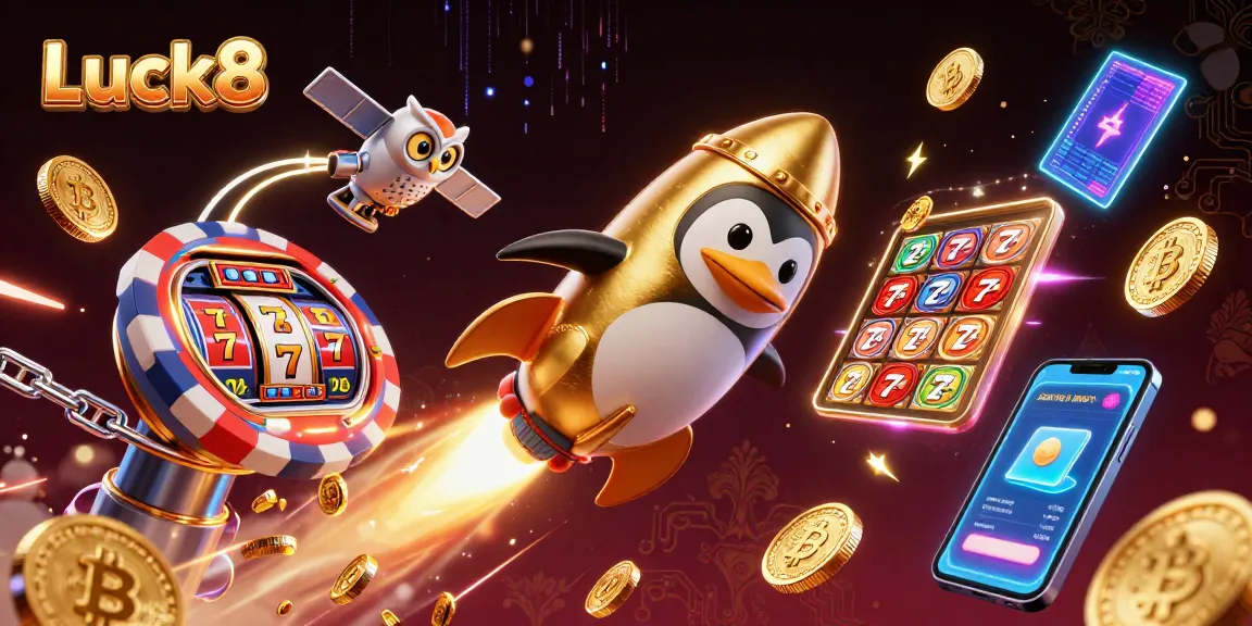 Luck8 brings excitement as a golden penguin ignites a cosmic casino adventure in style.