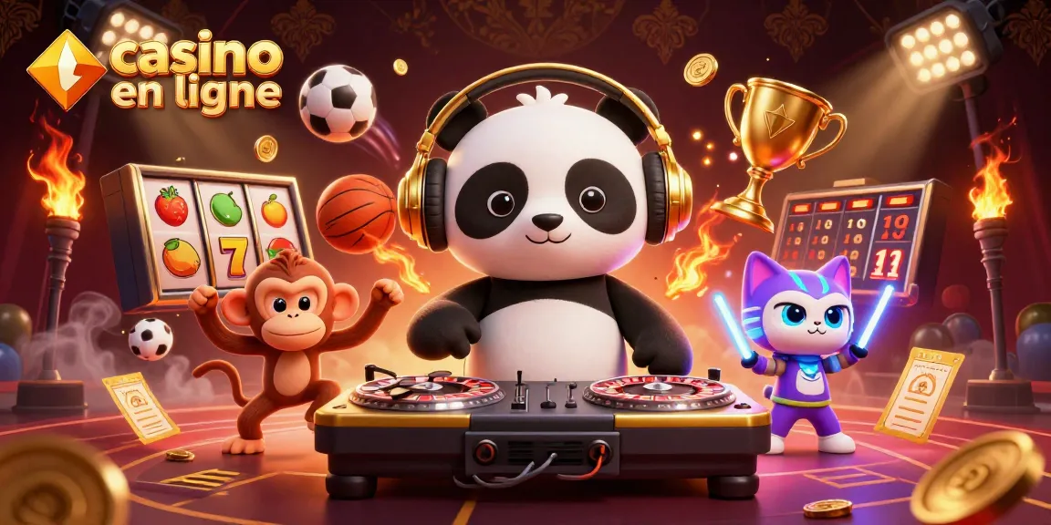 Émerveillez-vous avec ce DJ panda au casino en ligne, entouré de jackpots et de fruits flamboyants.