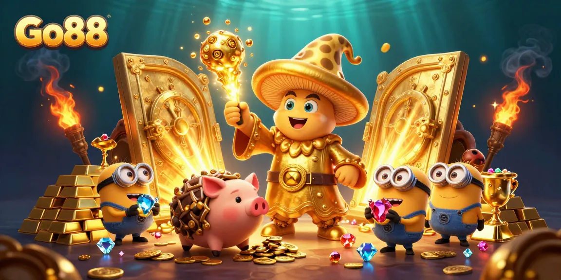 Experience Go88's thrilling jackpot adventure with a golden wizard and treasure-filled scene.