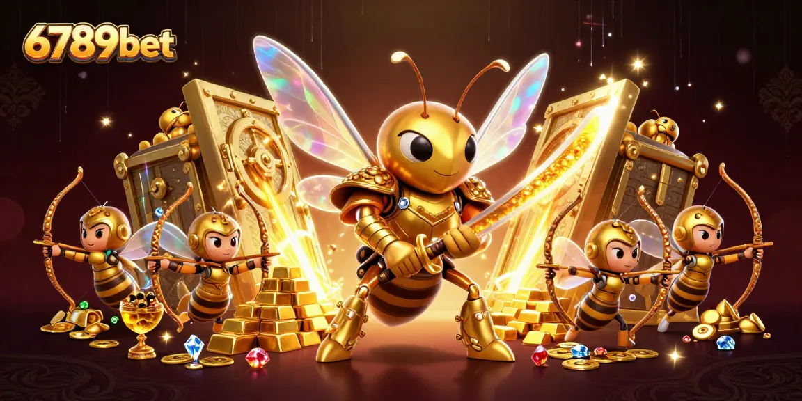 Engage in thrilling casino gameplay at 6789bet with a dazzling illustration of epic characters in a vibrant treasure-filled scene.