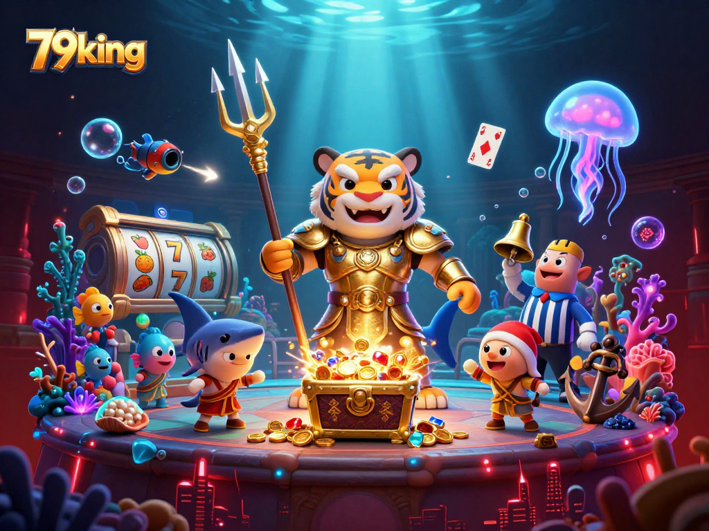 Experience the thrill of winning at 79king with a vibrant underwater casino battle scene.