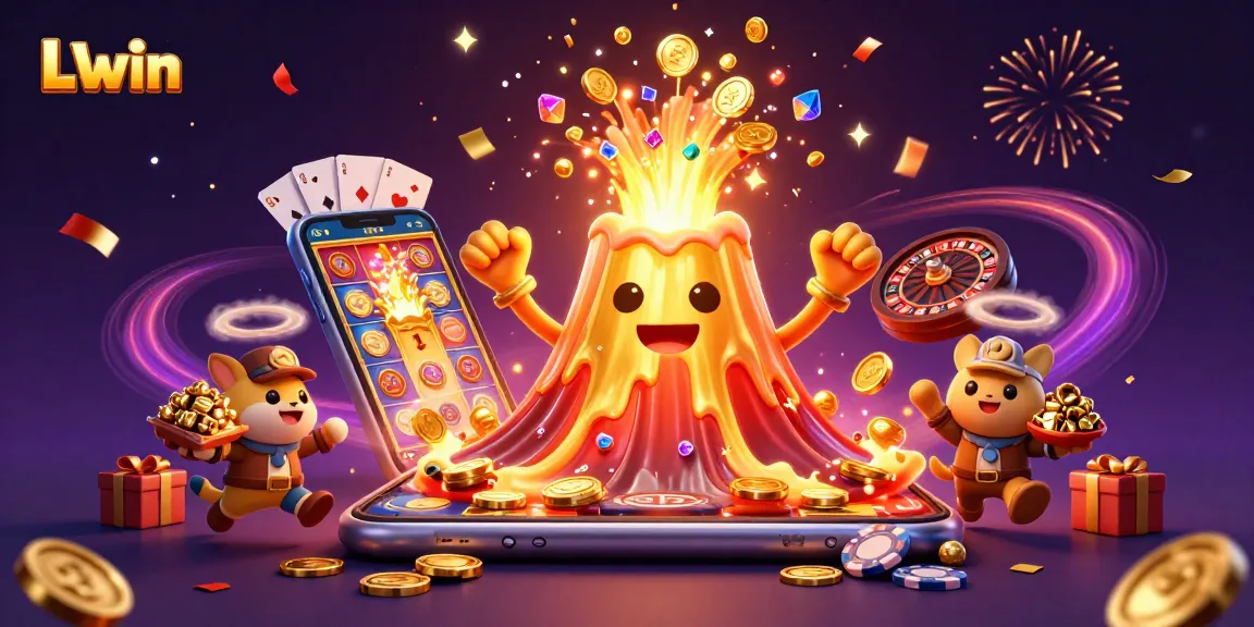 Llwin players experience the thrill of golden volcanoes erupting coins and casino games.
