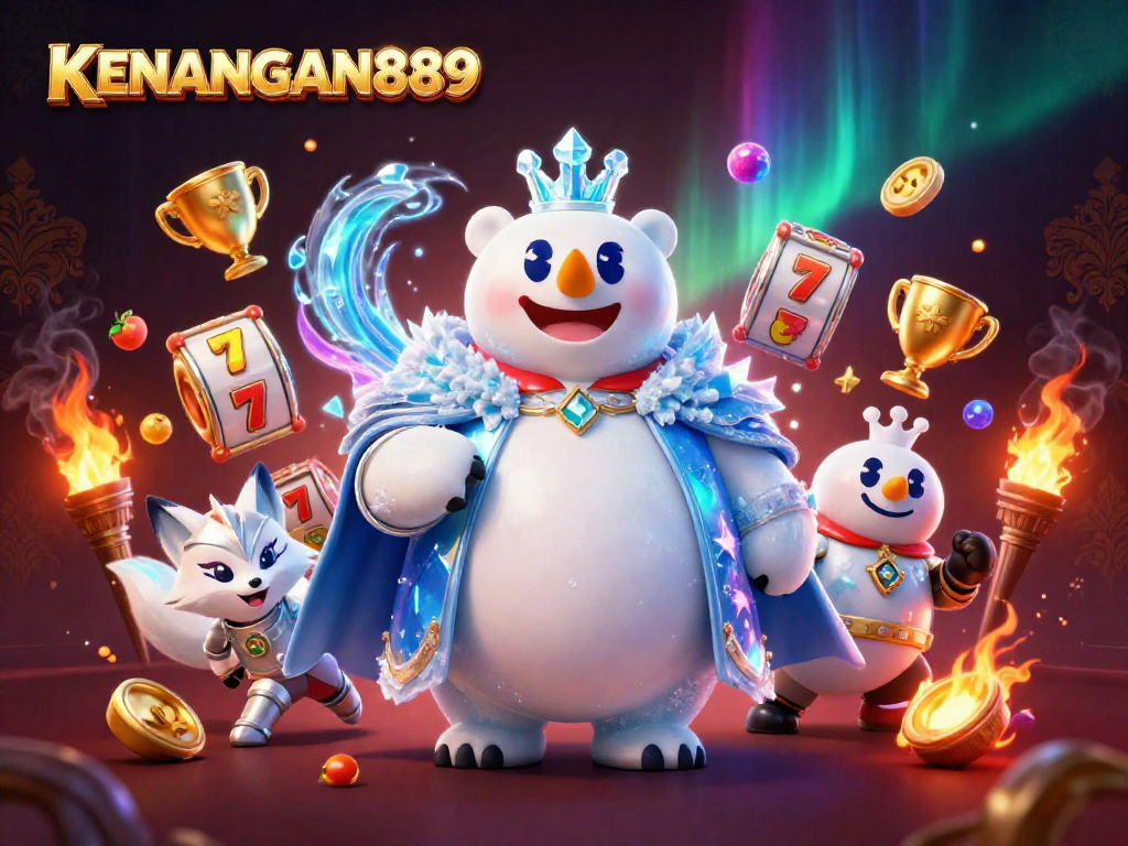 Play with KENANGAN889 in an exciting slot game scene featuring cartoon characters and dynamic elements.