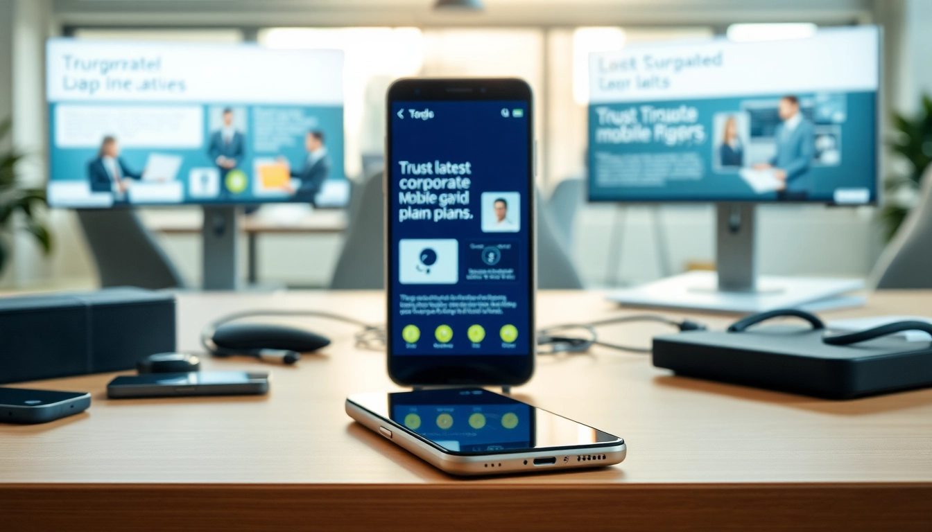 Showcase innovative corporate mobile plans UK with professional tech devices on a modern office desk.