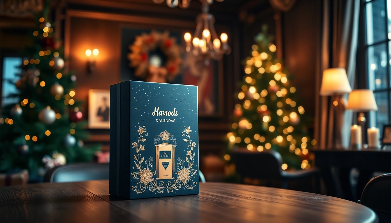 Discover the luxurious features of the Harrods perfume calendar in a festive setting.
