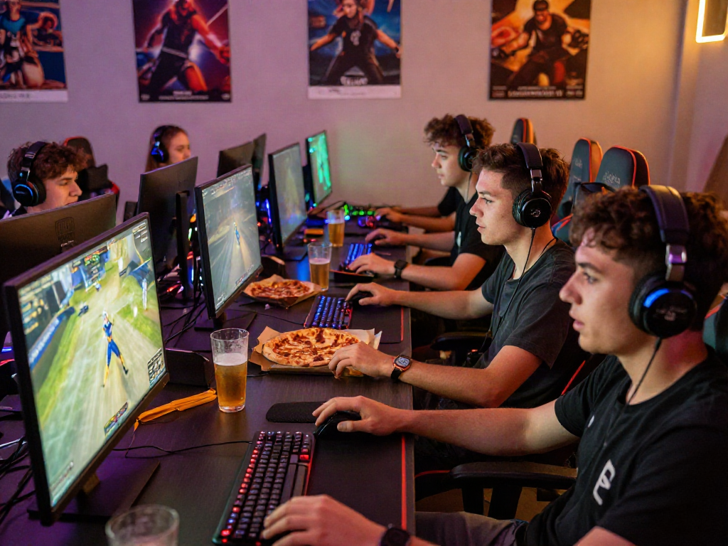 Engaged gaming community playing kebuntoto online, vibrant atmosphere with diverse gamers.