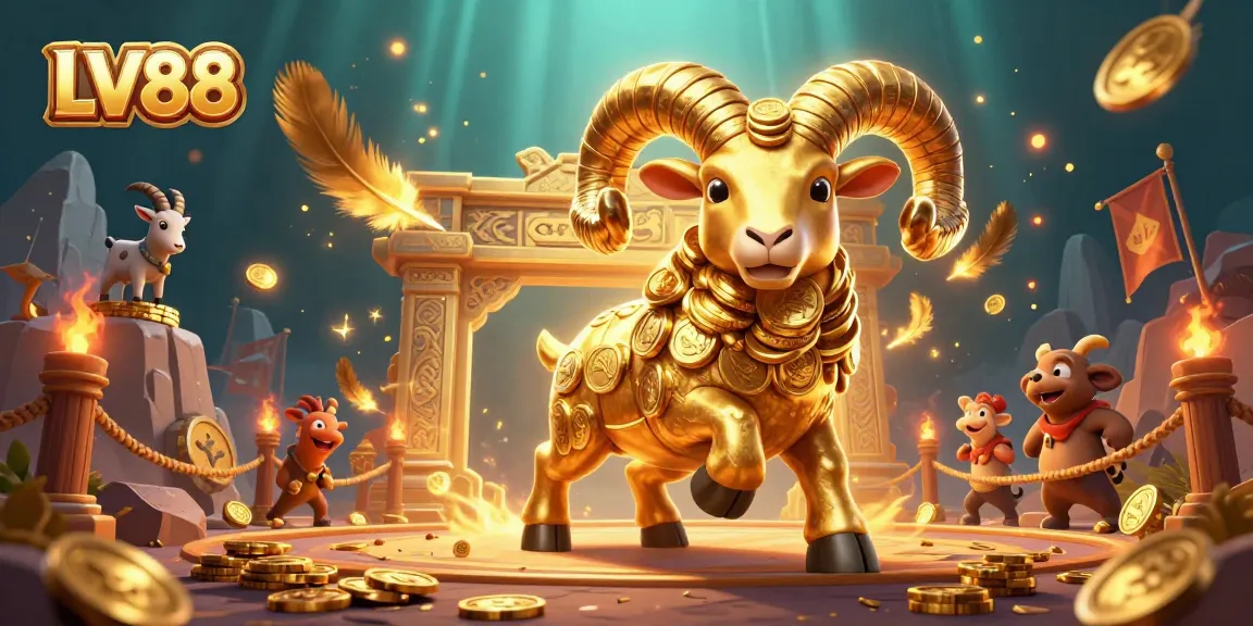Experience thrilling moments with LV88 in a vibrant 3D casino scene featuring a golden ram and festive game elements.