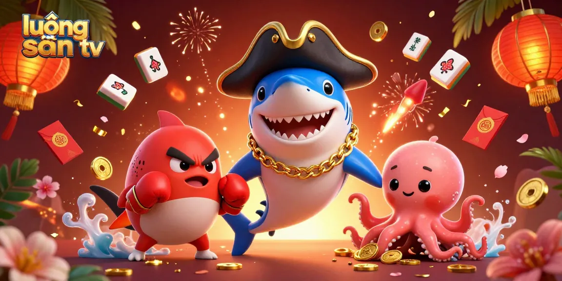 Experience lương sơn tv with vibrant gaming energy featuring cartoon pirate shark and friends.