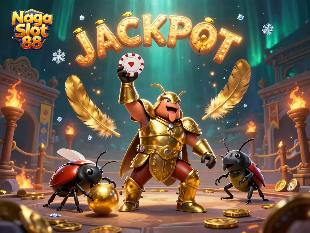 Engage with Naga Slot 88 in an enchanting 3D victory scene featuring vibrant characters and casino elements.