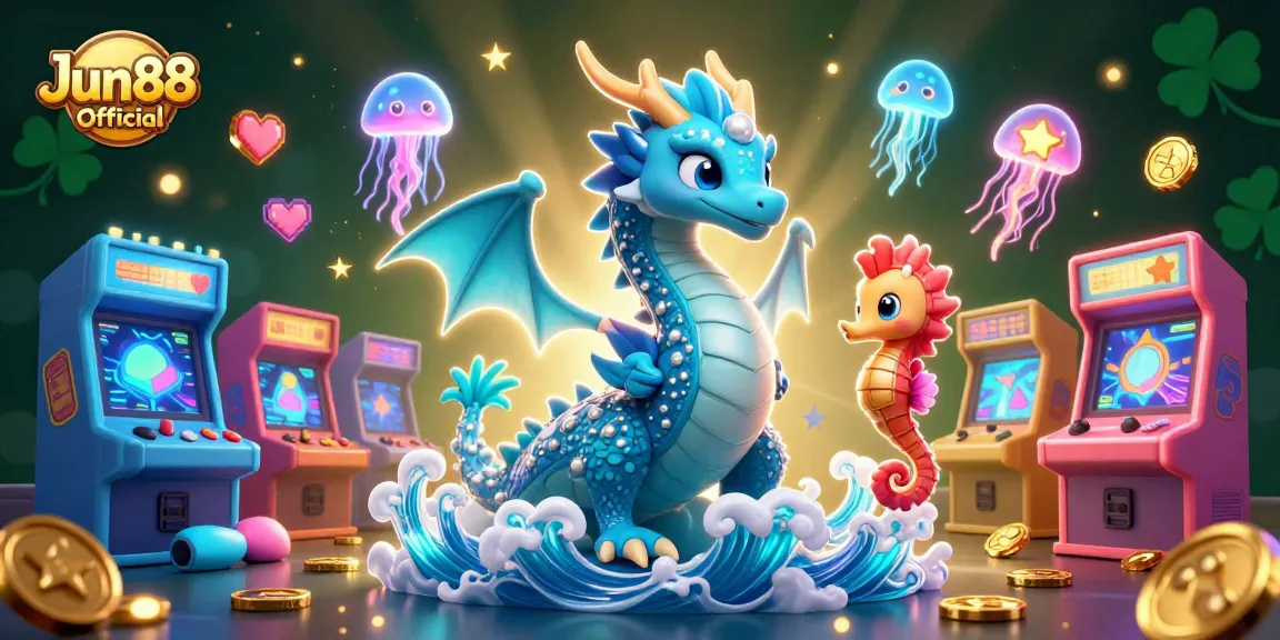 Experience thrilling gaming excitement with Jun88 Official's vibrant casino scene featuring a majestic water dragon.
