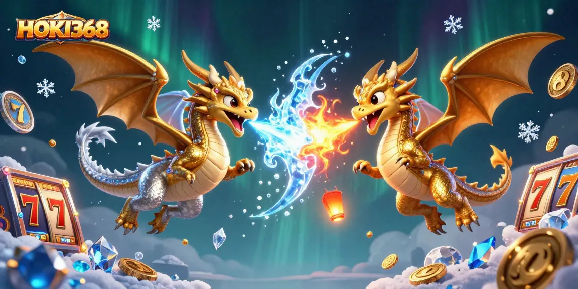HOKI368 ignites excitement with slot machines and dragons in an enchanting casino scene.