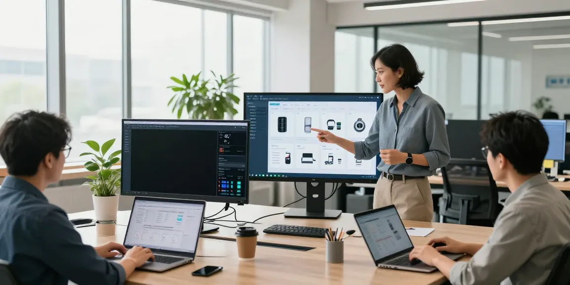 Product configurator software pricing illustrated in a modern office setting with professionals collaborating.