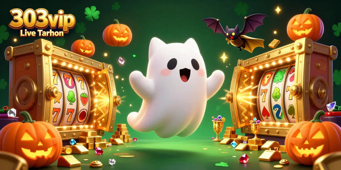 Experience thrilling wins with 303vip Live Taruhan, featuring vibrant casino characters and dynamic gaming symbols.