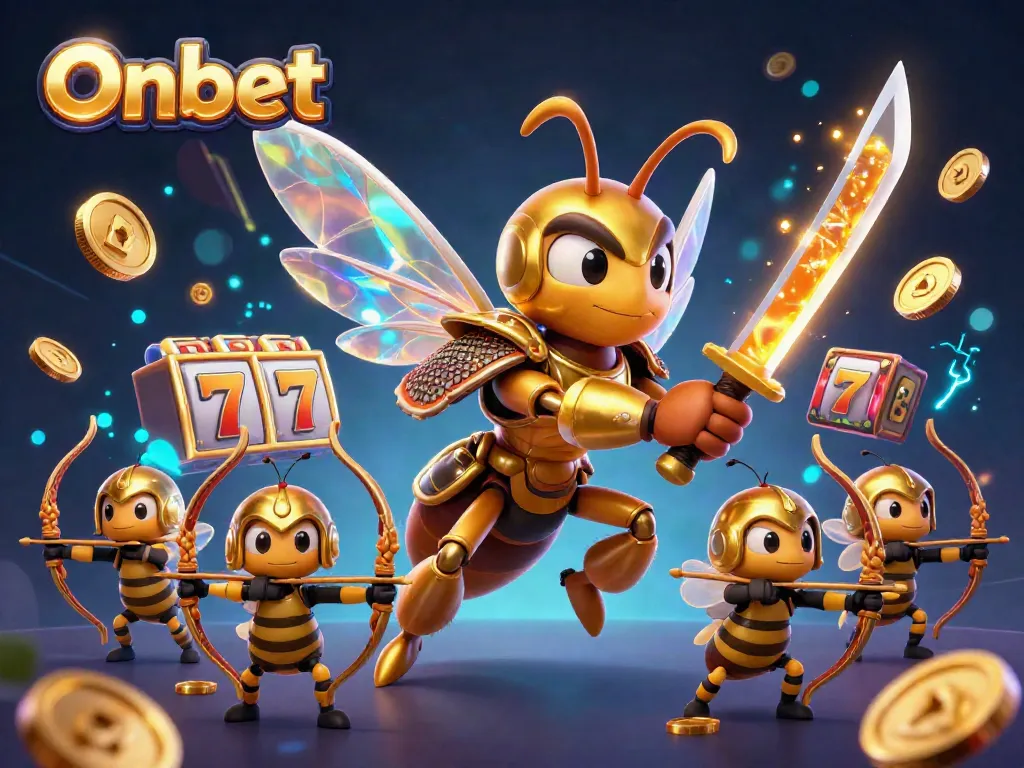 Engage with Onbet's exciting slot adventures featuring interactive golden hornets and vibrant casino elements.