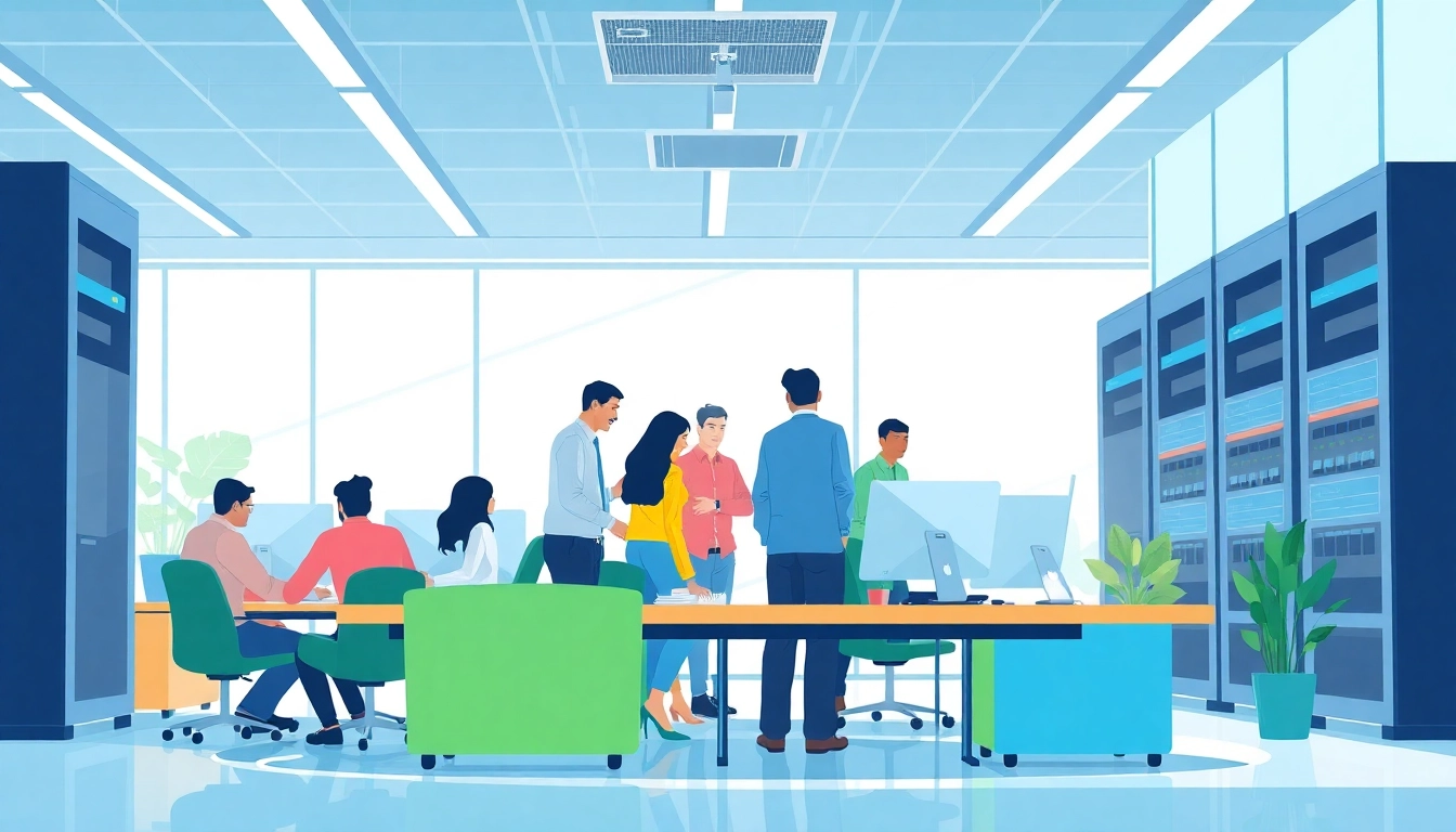 Streamlined managed IT services team at https://dmeomaha.com collaborating using advanced technology.